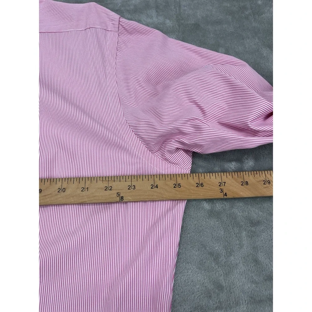 Polo Ralph Lauren Shirt Men 17/43 Pink Striped Back Pleat Button Up Long Sleeve